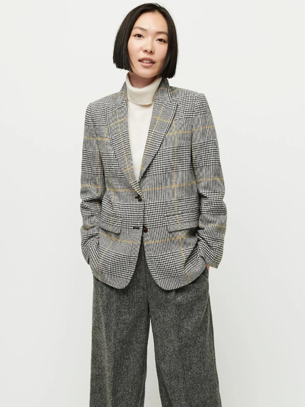 NWT J.Crew Boyfriend Blazer in Black White Glen Plaid Italian Wool Jacket 2